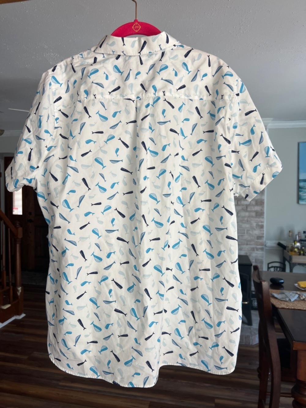 Lands' End White Short-Sleeve Button-Up Shirt with Blue Whale Print - Picture 7 of 11